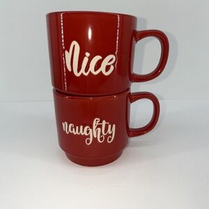 Naughty & Nice Mugs Red White‎
